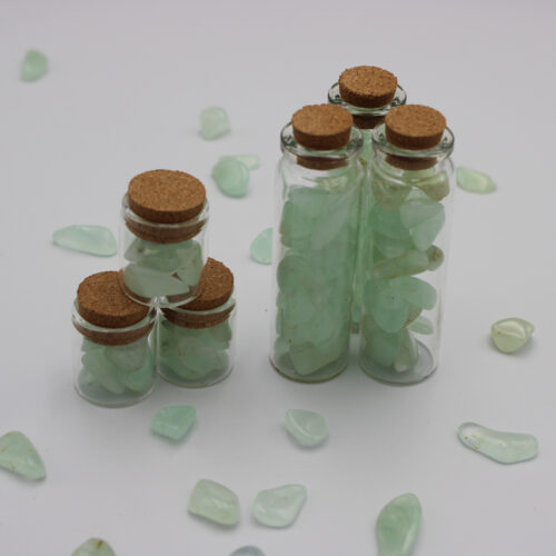Prehnite Nuggets in a Glass Vial