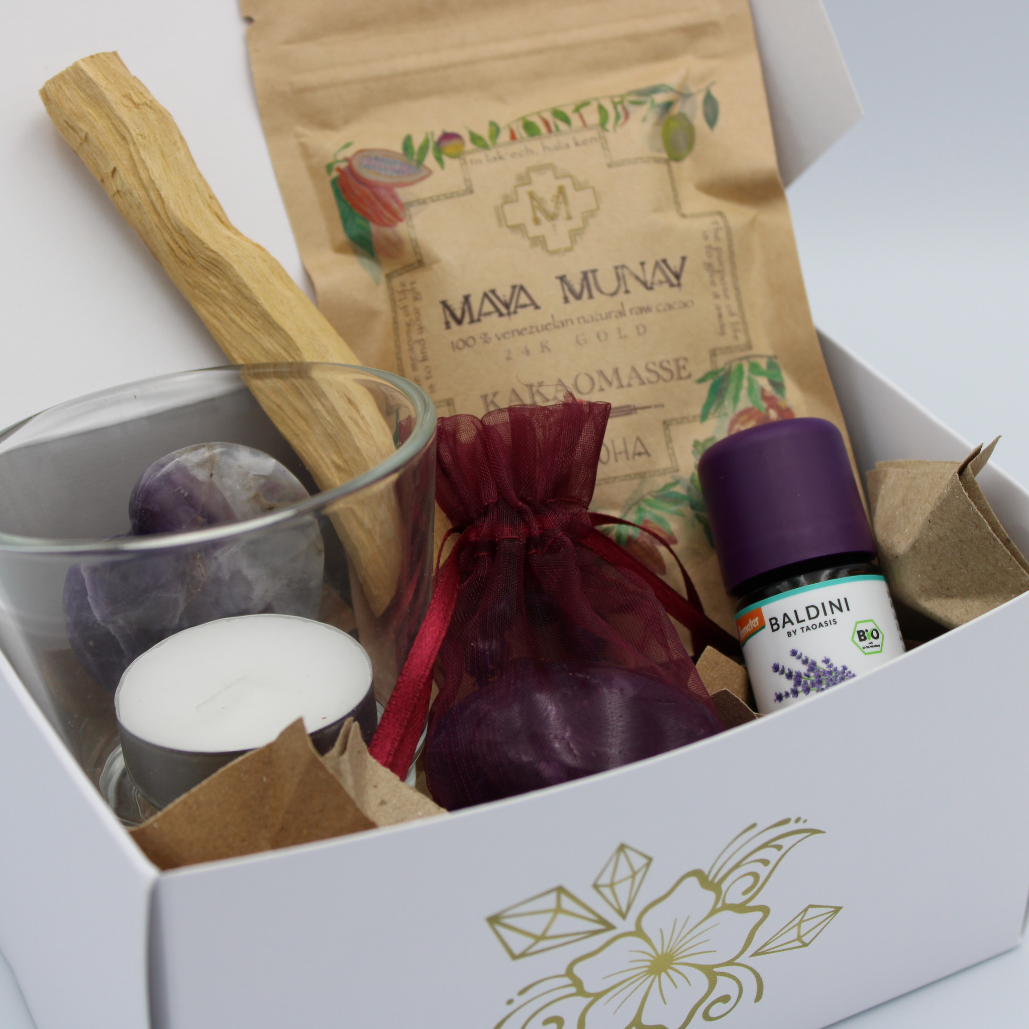Amethyst Mindfulness Box with ceremonial cacao - Details