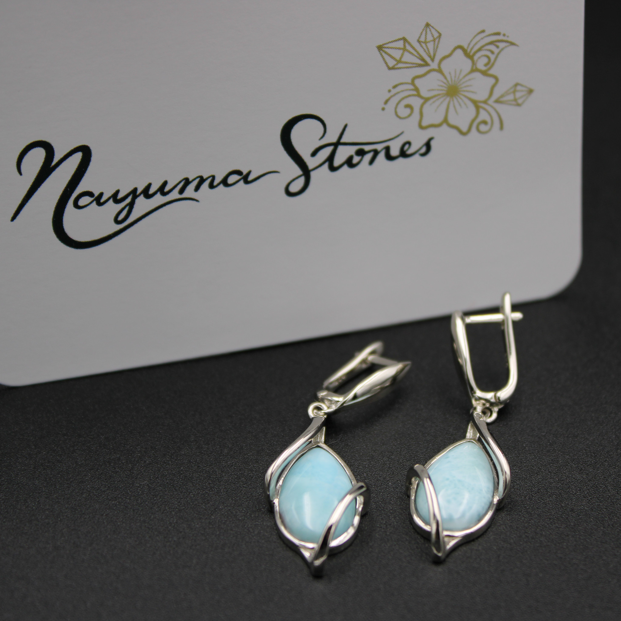 Larimar Edelstein Ohrringe 925 Silber