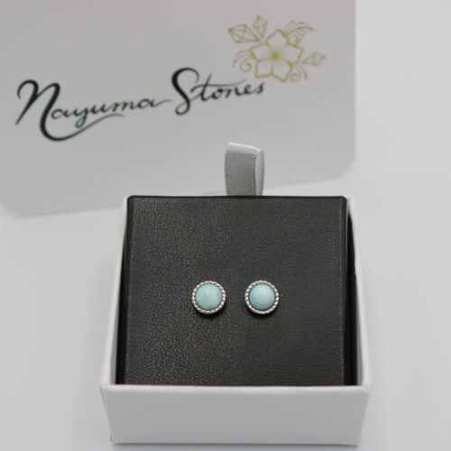 Larimar Gemstone Stud Earrings 925 Silver
