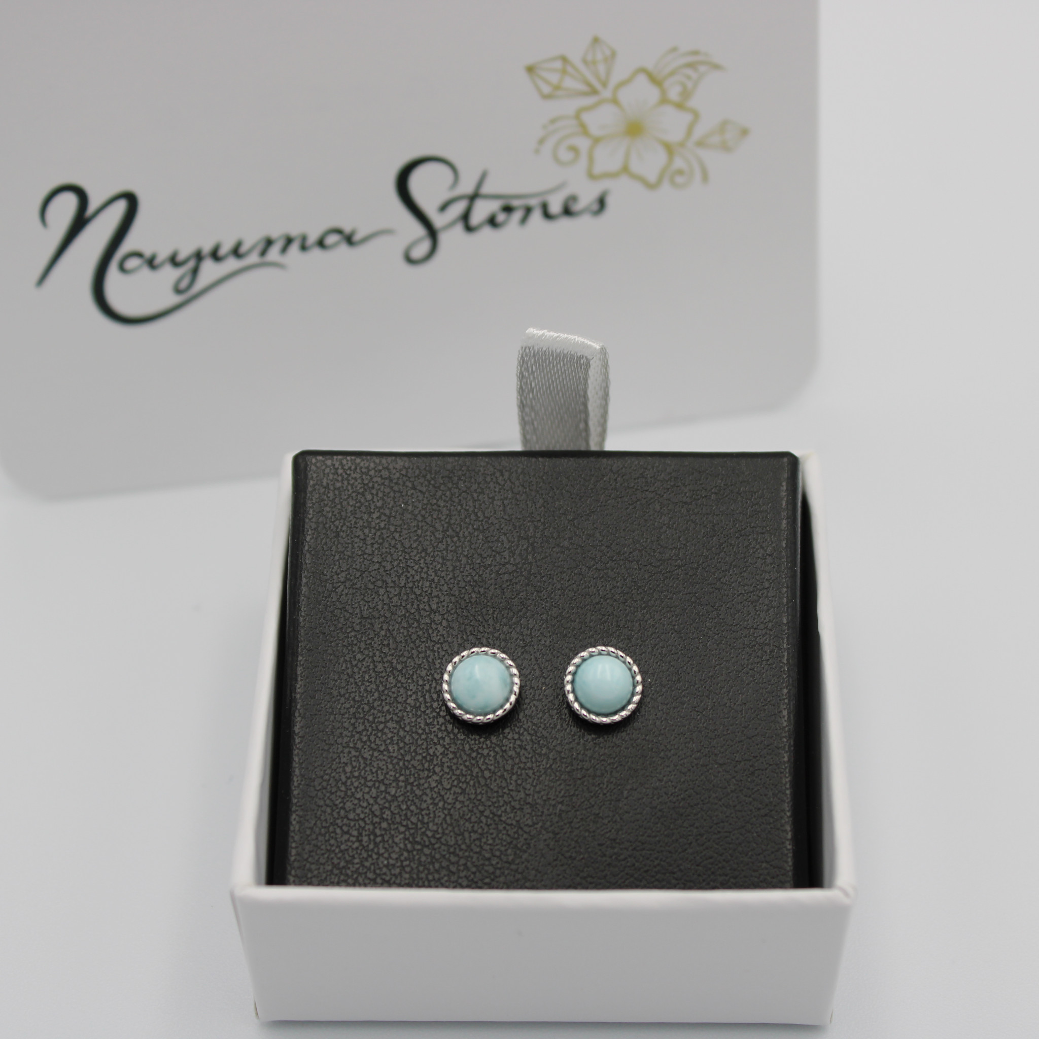 Larimar Gemstone Stud Earrings 925 Silver