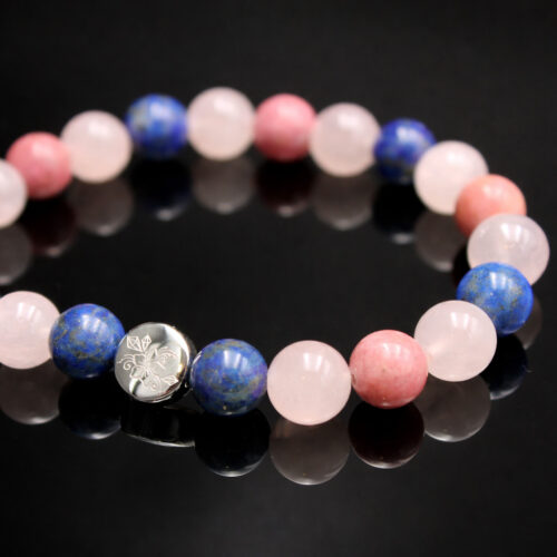 Die Herzweisheit · Armband · Rosenquarz · Rhodonit · Lapislazuli · 8 mm Perlen