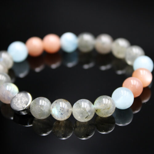 Der Sternenkompass ·  Armband · Dunkler Mondstein · Labradorit · Aquamarin · 8 mm Perlen