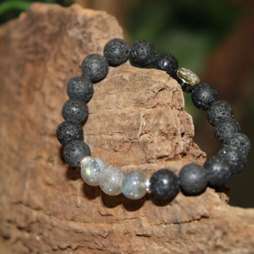 Armband Labradorit Lavaperlen Nature