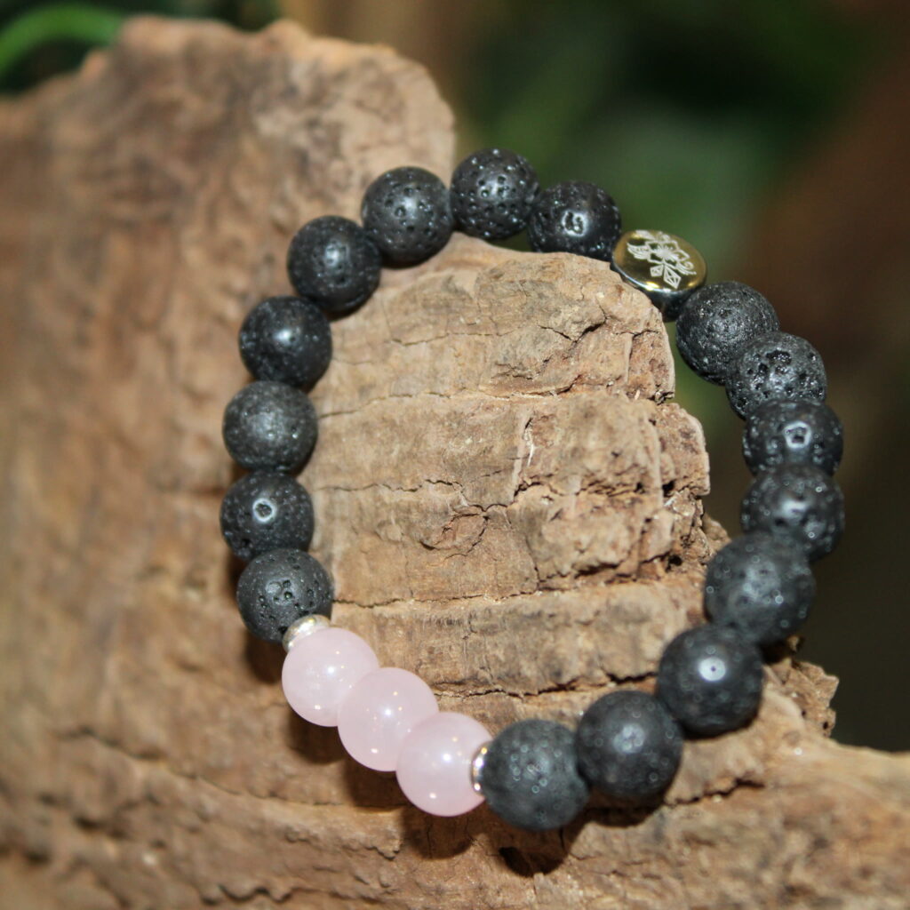 Armband Rosenquarz Lavaperlen Nature