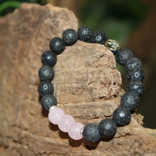 Armband Rosenquarz Lavaperlen Nature