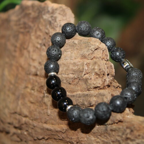 Armband Schwarzer Turmalin Lavaperlen Nature