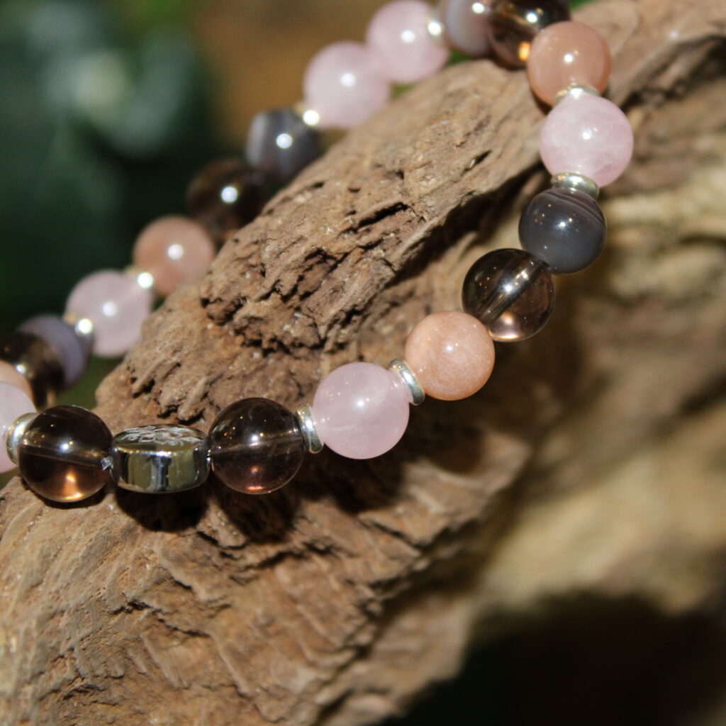 Armband Botswana Achat Mondstein Rauchquarz Rosenquarz nature