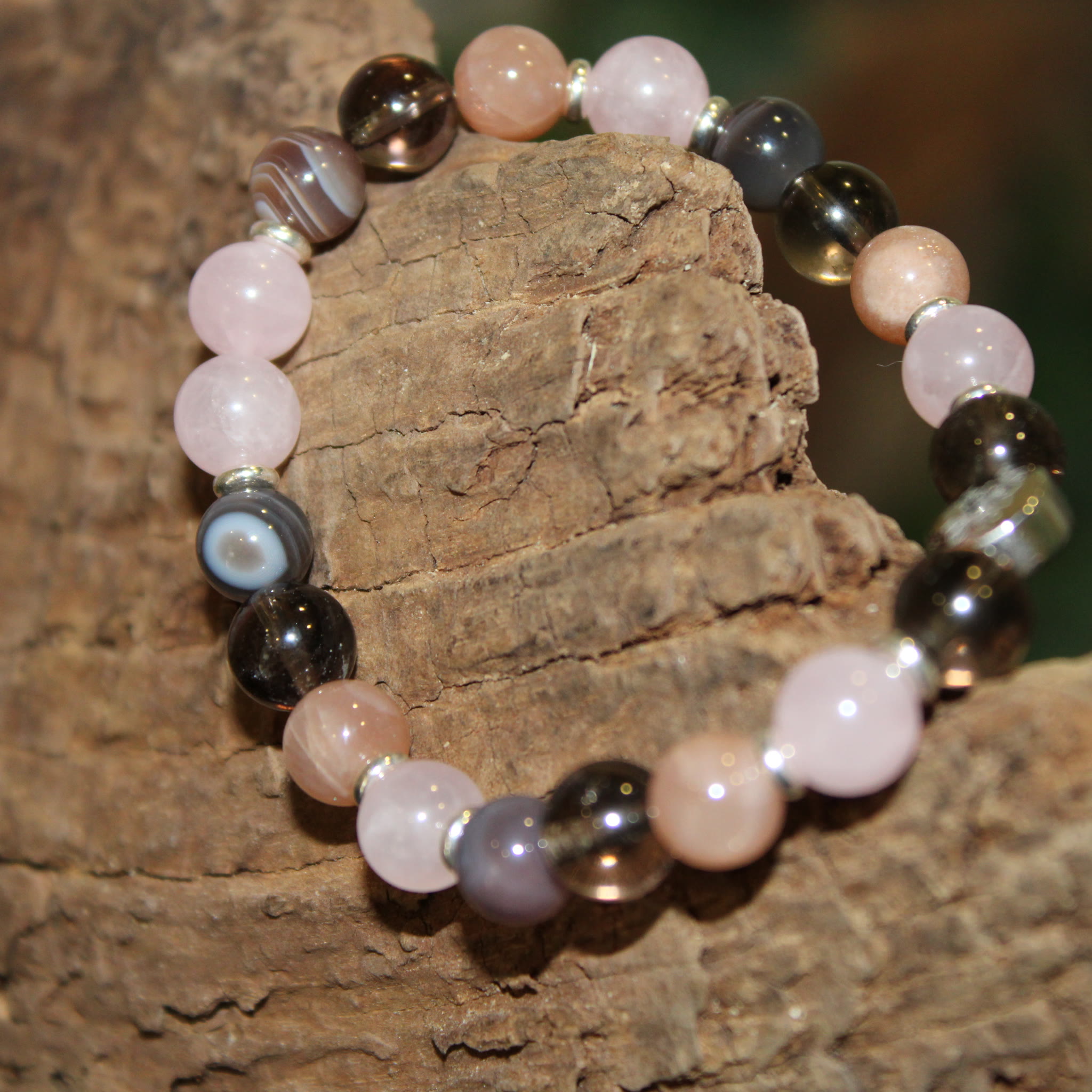 Armband Botswana Achat Mondstein Rauchquarz Rosenquarz nature 2