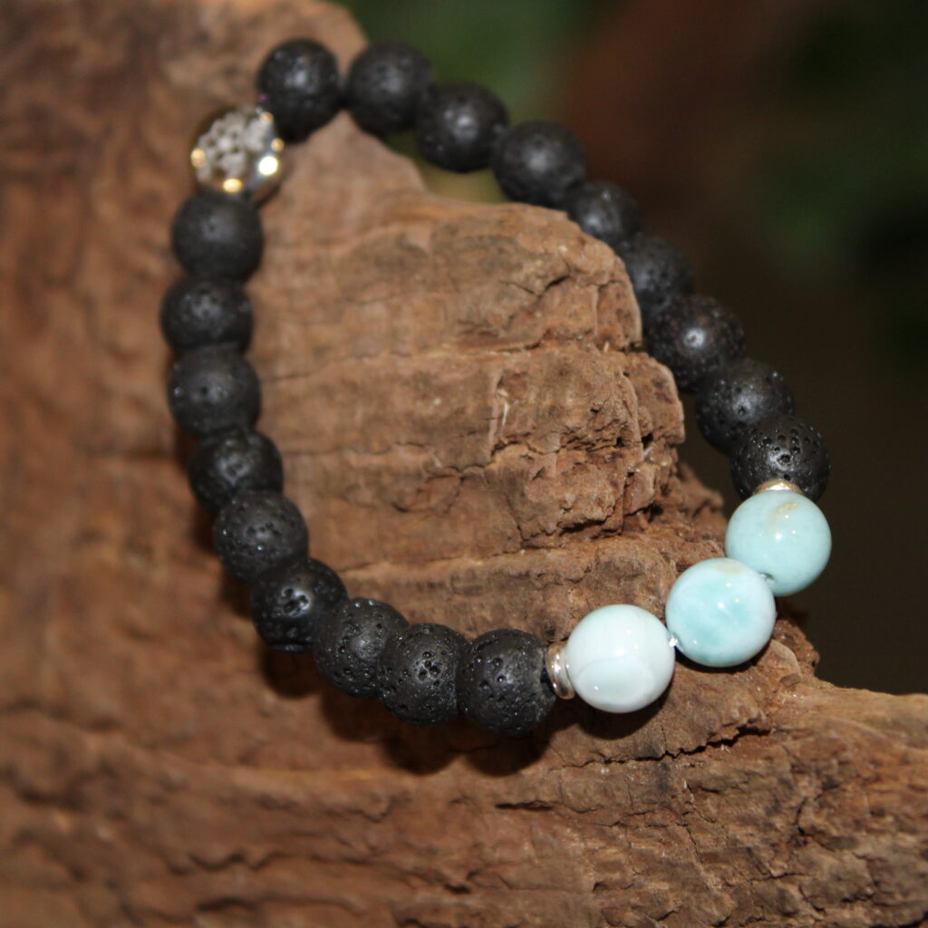 Armband Larimar Lavaperlen Nature