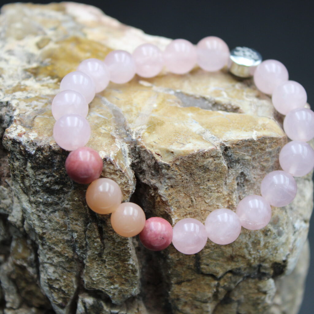 Armband Rosenquarz Rhodonit Oranger Mondstein