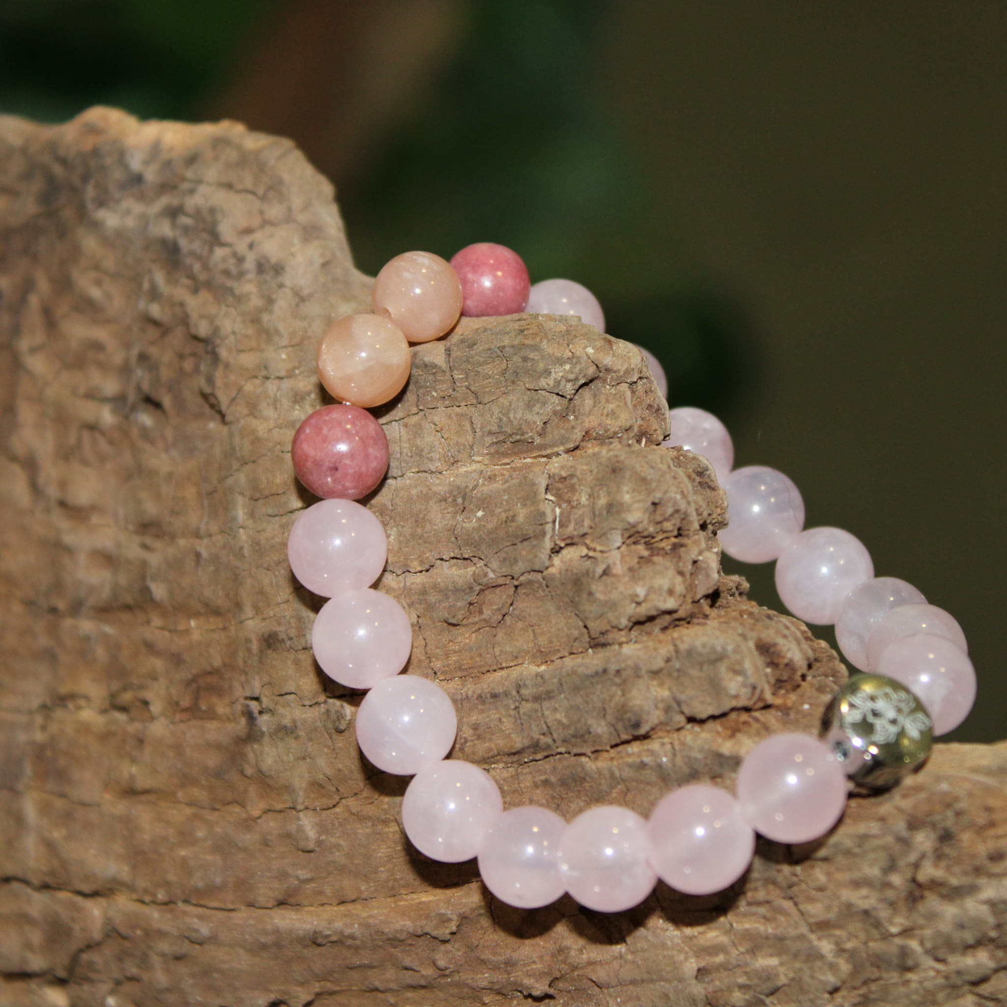 Armband Rosenquarz Rhodonit Oranger Mondstein Nature