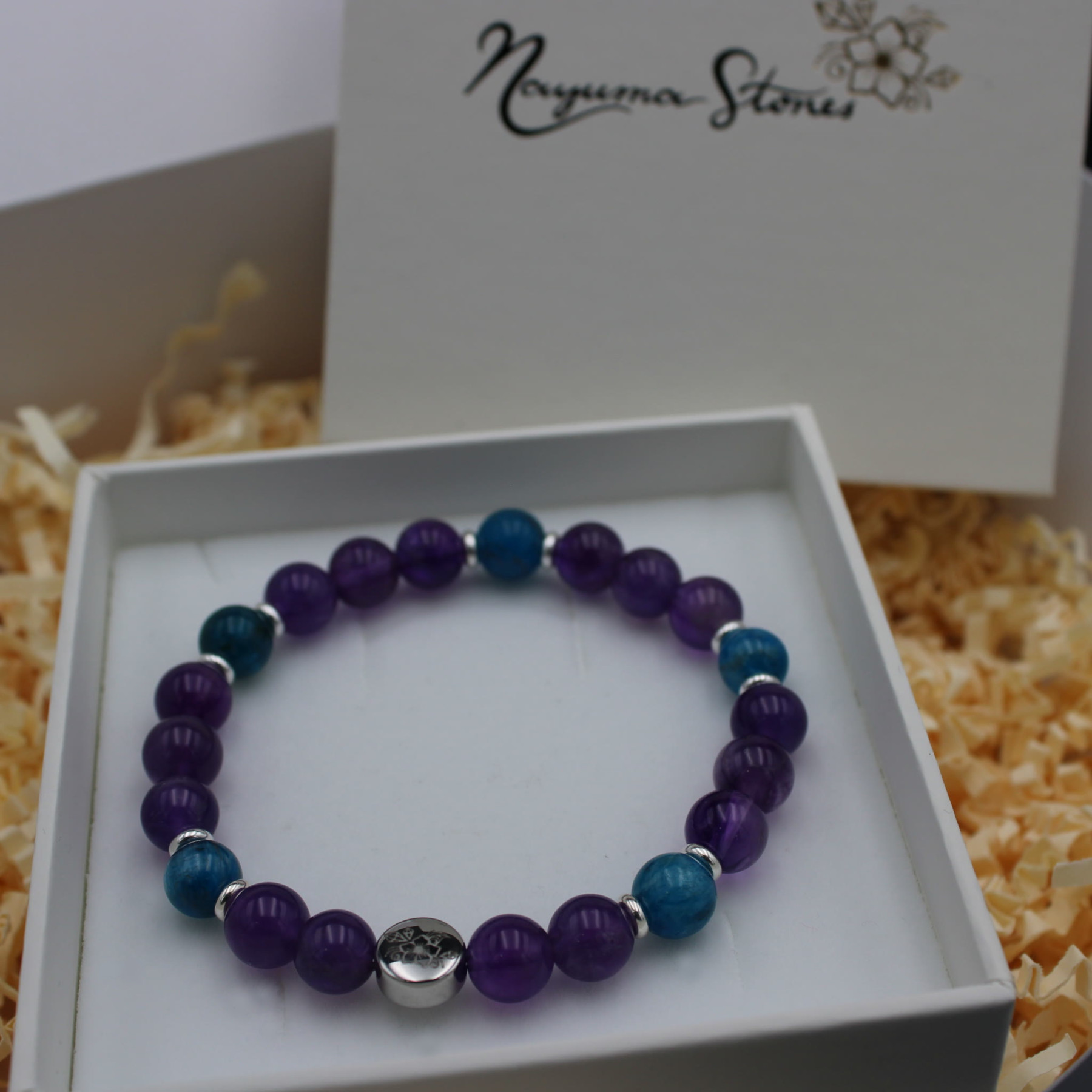 Die klare Vision · Armband · Amethyst · Apatit · 8 mm Perlen – Bild 4