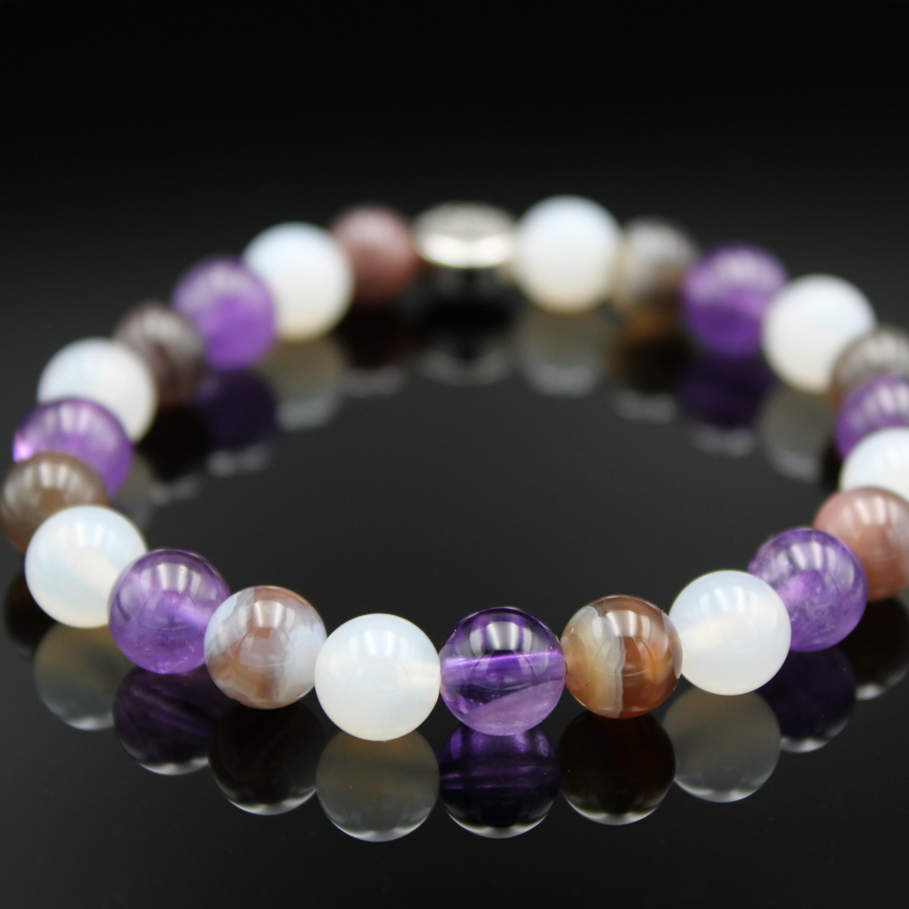 Der sichere Hafen · Armband · Amethyst · Weißer Achat · Botswana Achat · 8 mm Perlen – Bild 2