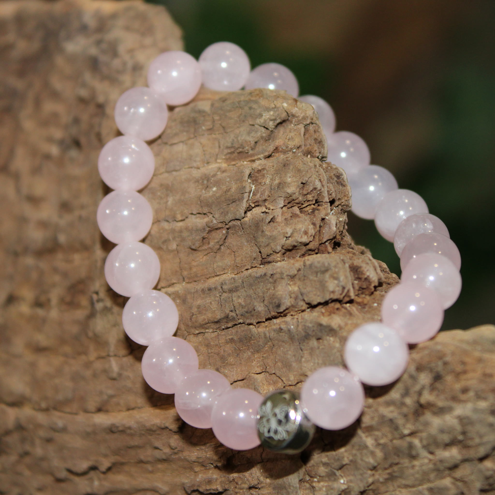 Armband Rosenquarz wood