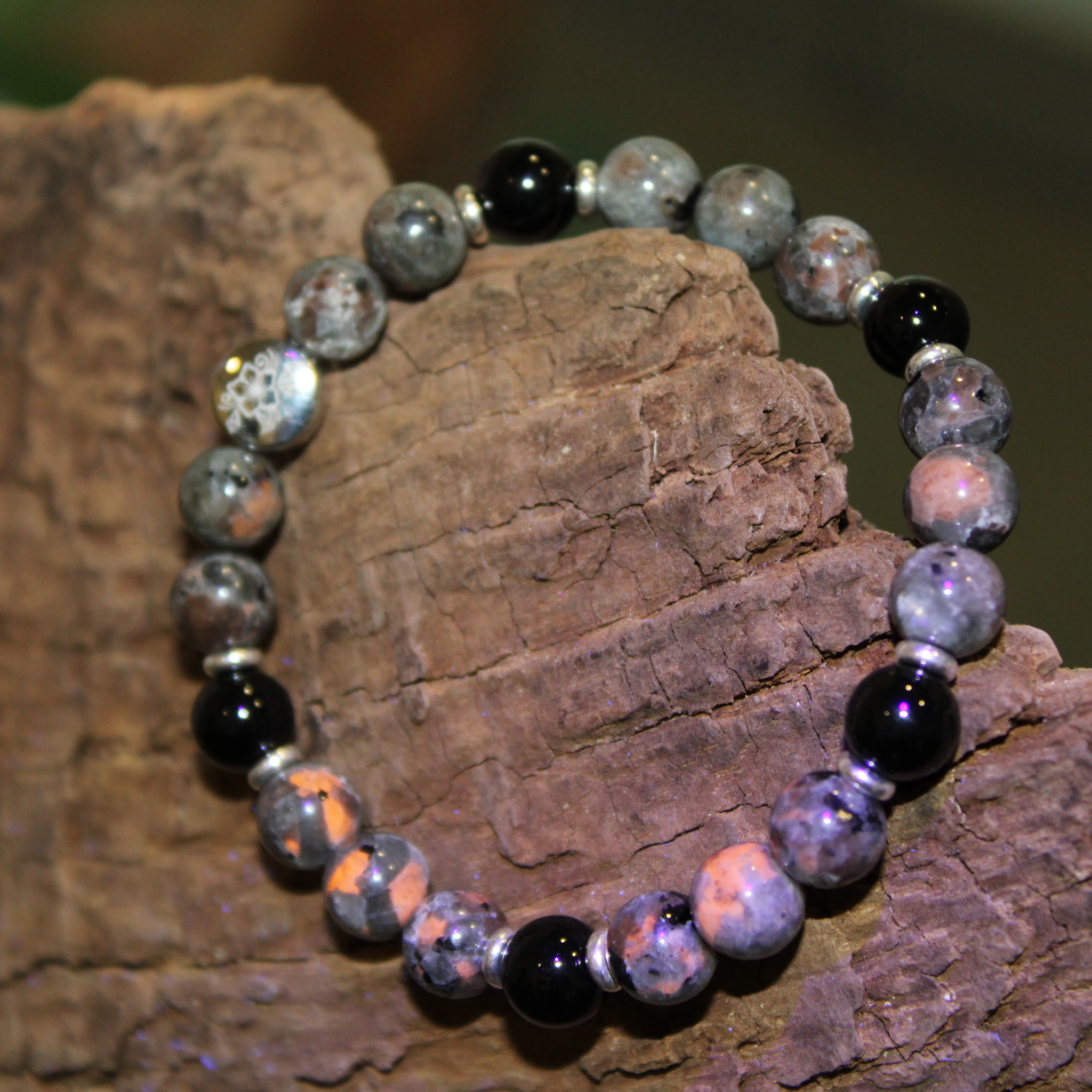 Armband Yooperlite Onyx 925er Silber nature glow