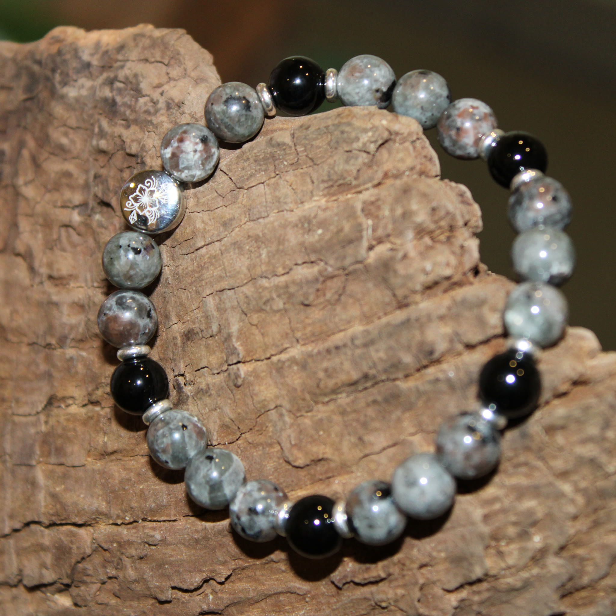 Das verborgene Licht · Armband · Yooperlite · Onyx · 925er Silber · 8mm Perlen – Bild 5