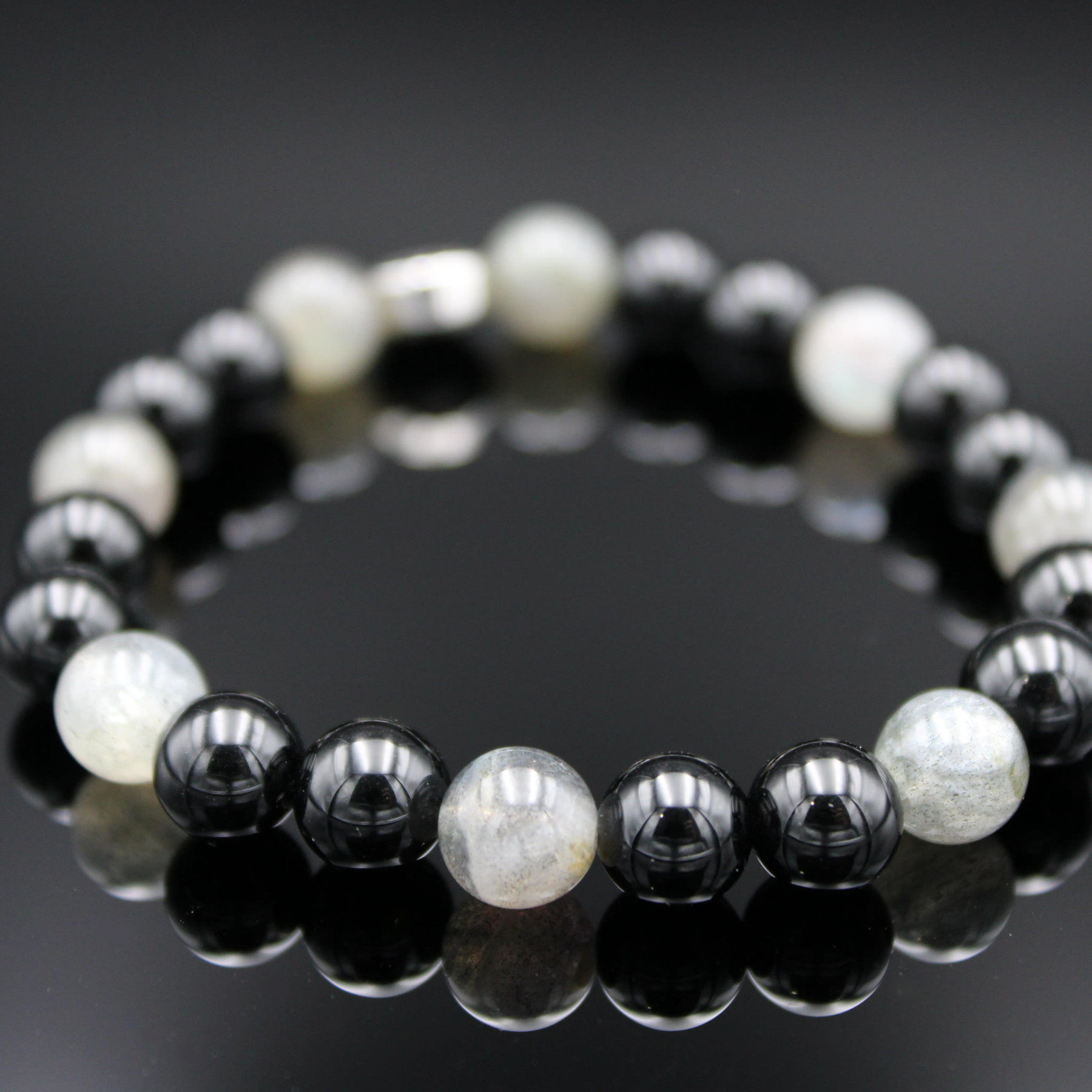 Armband Labradorit Schwarzer Onyx 8 mm Perlen