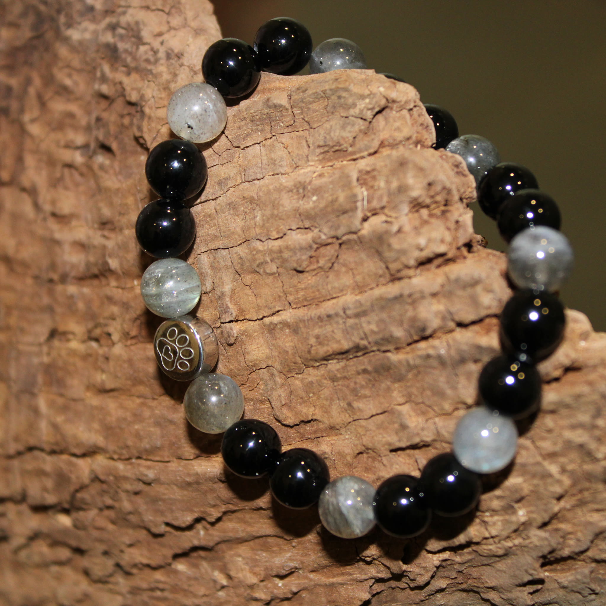Armband Labradorit Schwarzer Onyx 8 mm Perlen