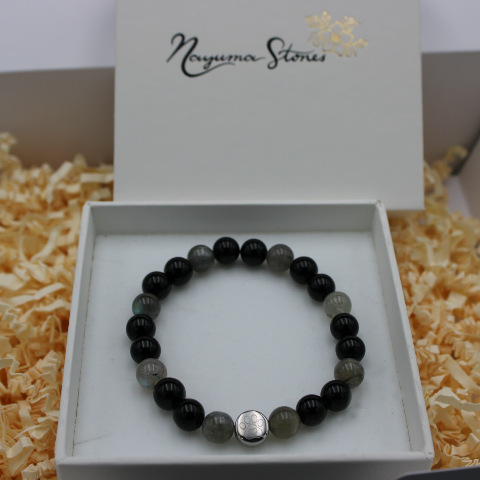 Armband Labradorit Schwarzer Onyx 8 mm Perlen
