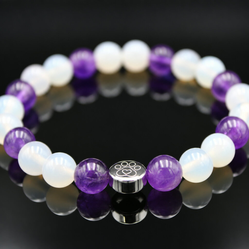 Armband Amethyst Weißer Achat 8 mm Perlen