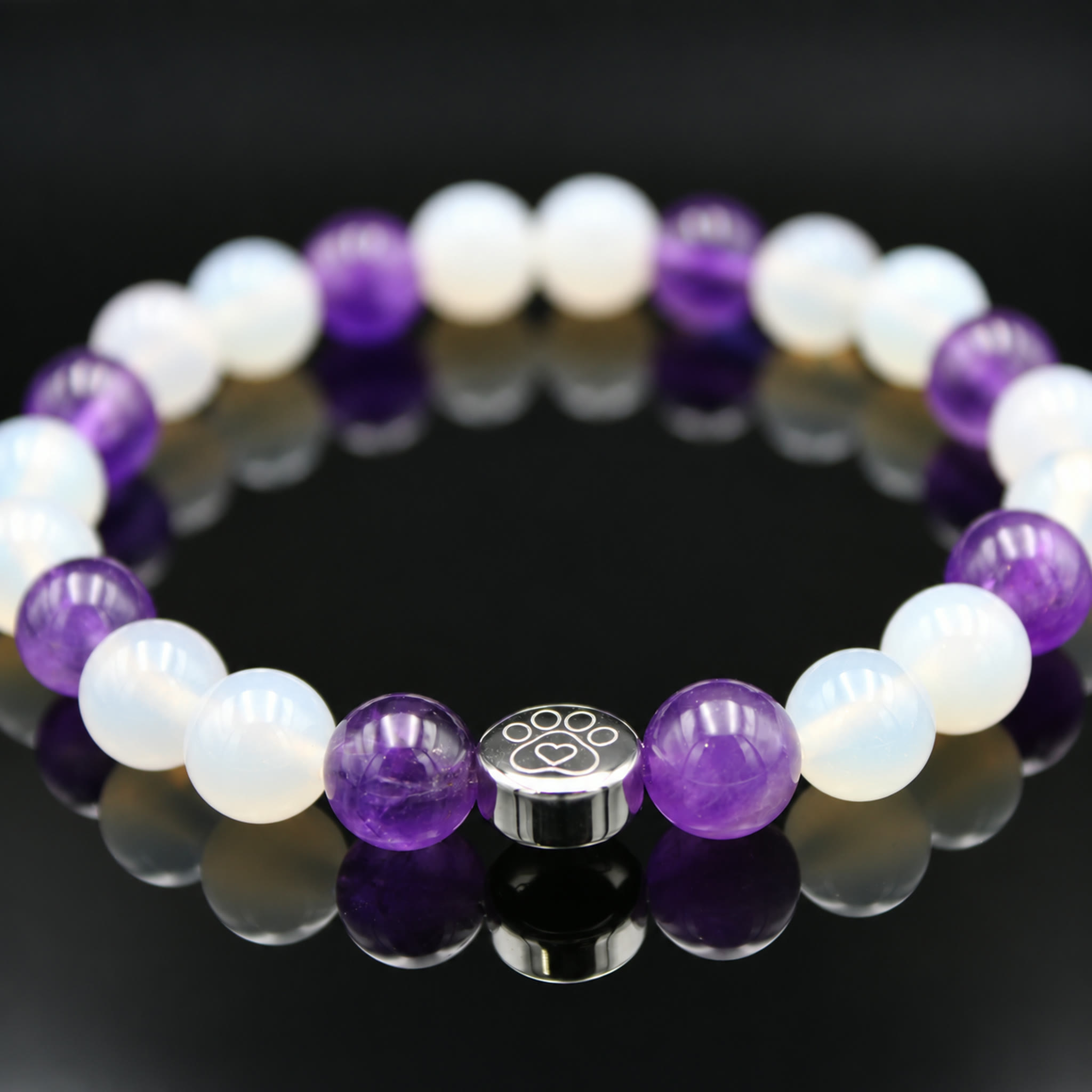 Armband Amethyst Weißer Achat 8 mm Perlen