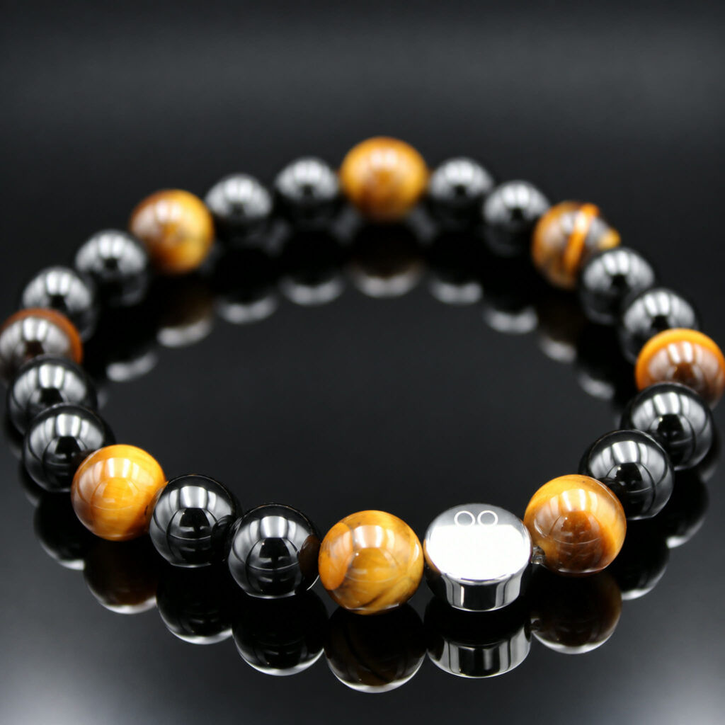 Armband Tigerauge Schwarzer Onyx 8 mm Perlen