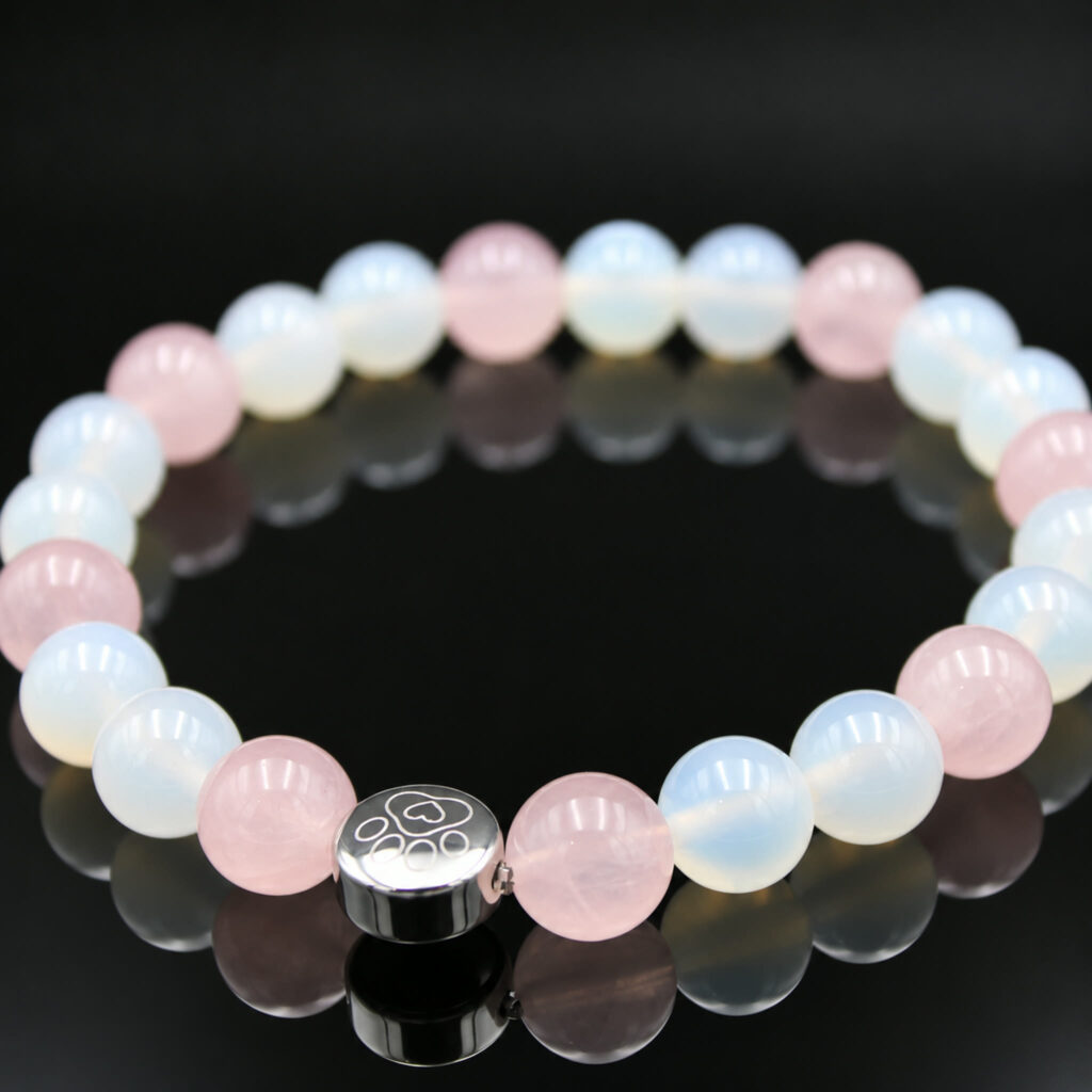 Armband Rosenquarz Weißer Achat 8 mm Perlen