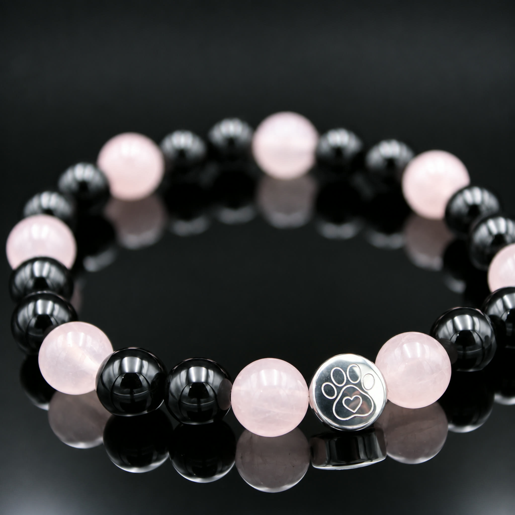 Armband Rosenquarz Schwarzer Onyx 8 mm Perlen