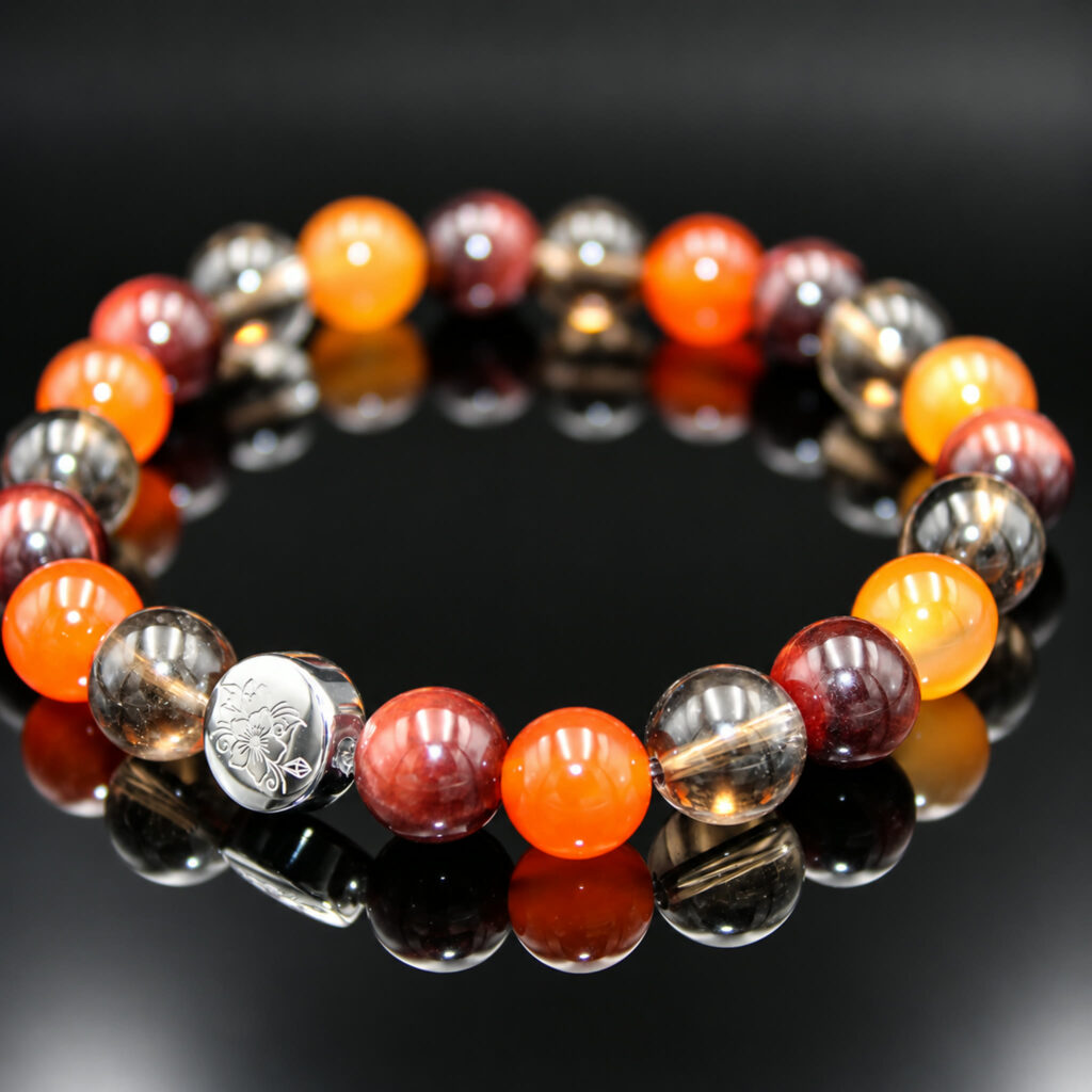 Armband Karneol Rotes Tigerauge Rauchquarz 8 mm Perlen