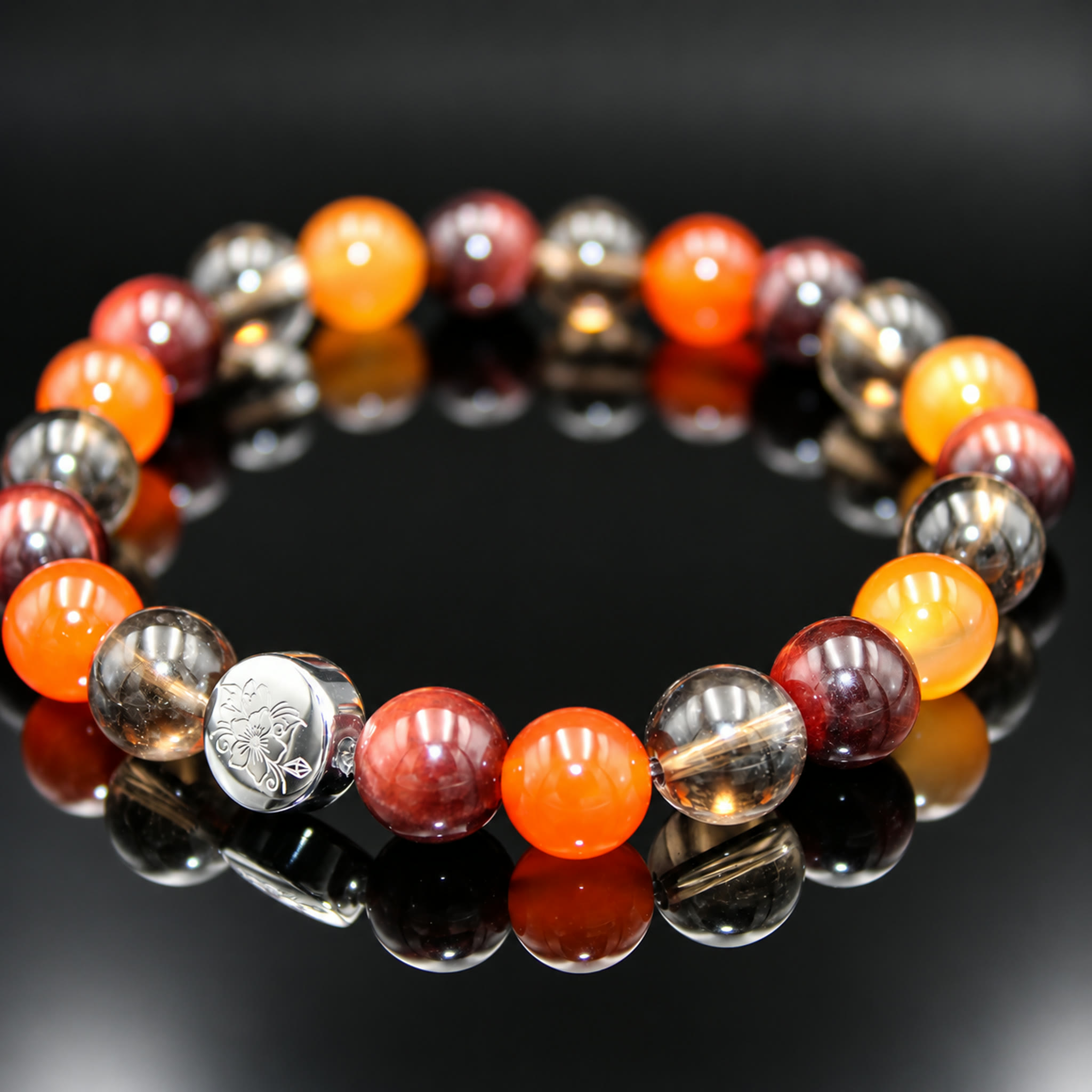 Armband Karneol Rotes Tigerauge Rauchquarz 8 mm Perlen