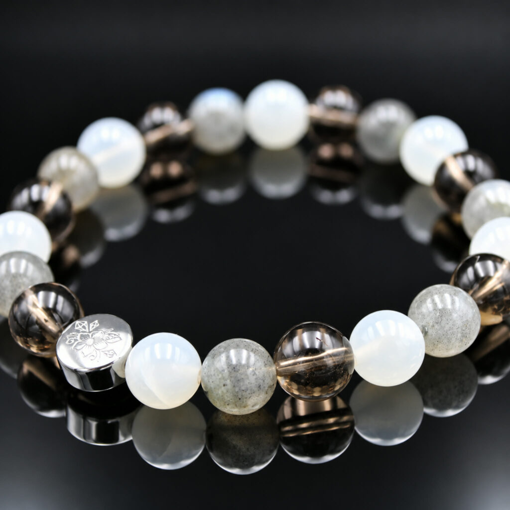 Armband Labradorit Heller Mondstein Rauchquarz 8 mm Perlen