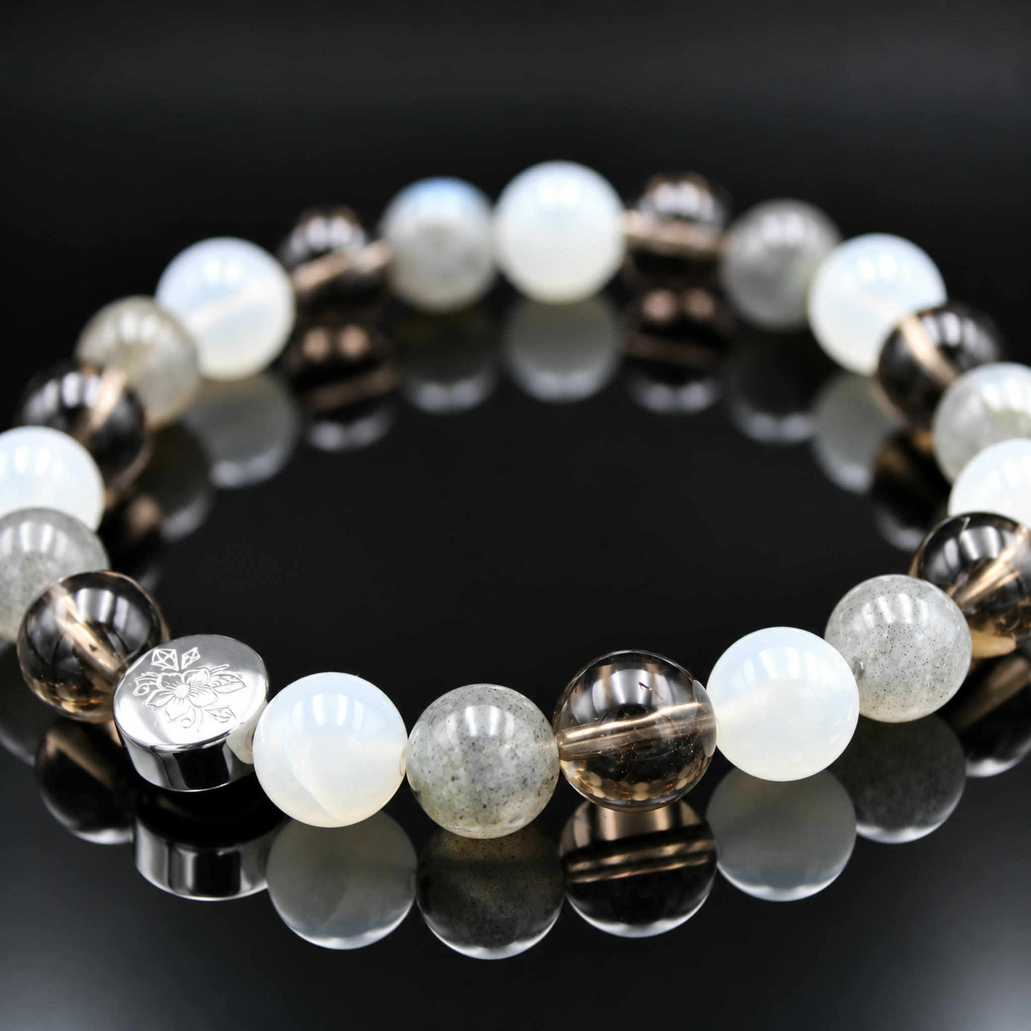 Armband Labradorit Heller Mondstein Rauchquarz 8 mm Perlen