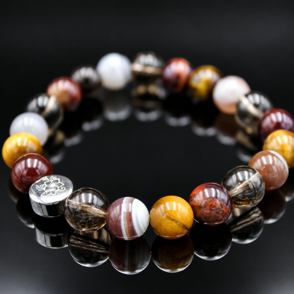Armband Rotes Tigerauge Botswana Achat Rauchquarz Goldenes Tigerauge 8 mm Perlen