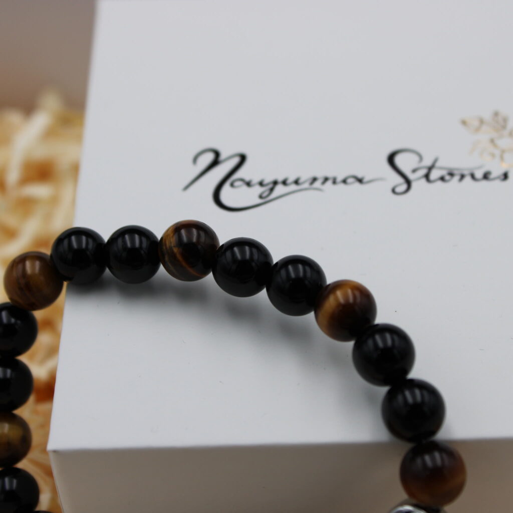 Armband Tigerauge Schwarzer Onyx 8 mm Perlen