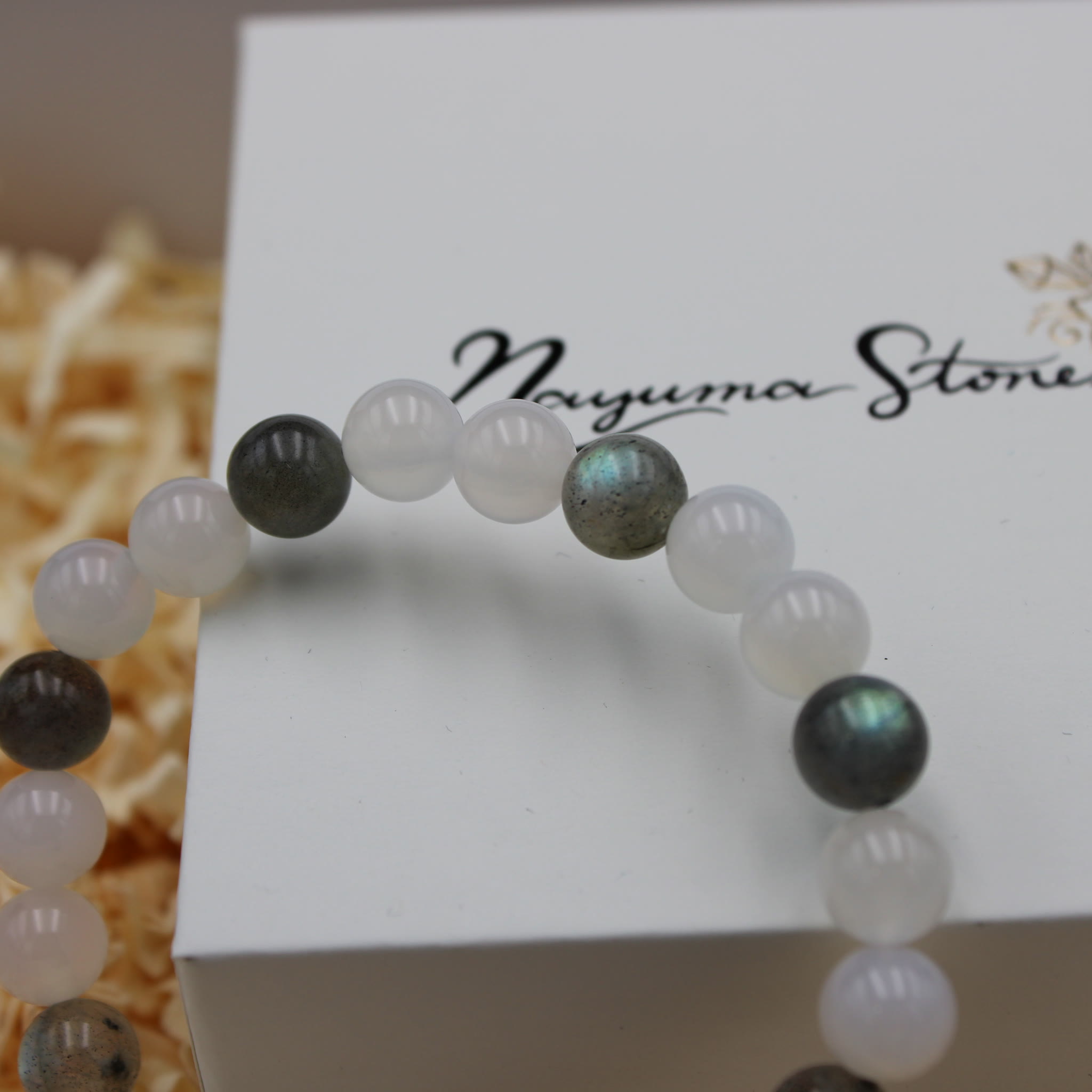 Armband Labradorit Weißer Achat 8 mm Perlen