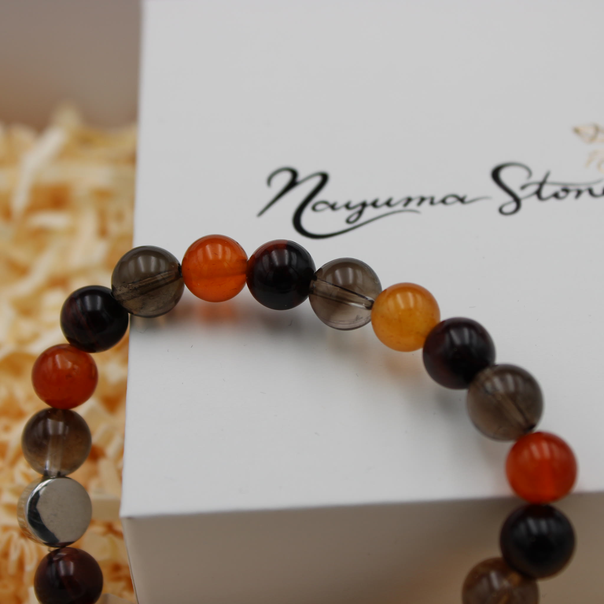 Armband Karneol Rotes Tigerauge Rauchquarz 8 mm Perlen