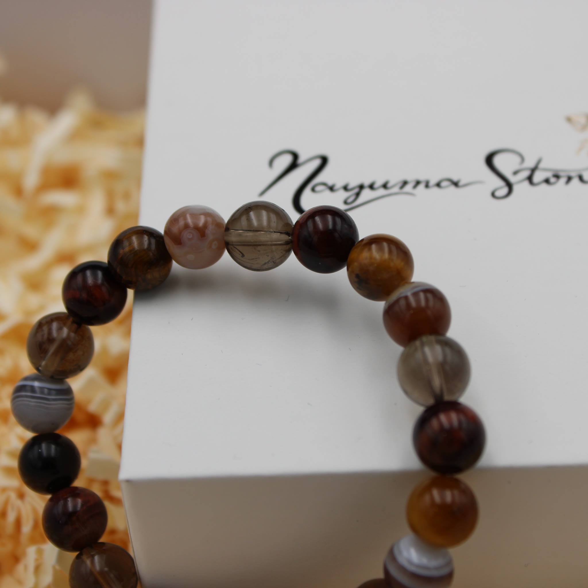 Armband Rotes Tigerauge Botswana Achat Rauchquarz Goldenes Tigerauge 8 mm Perlen