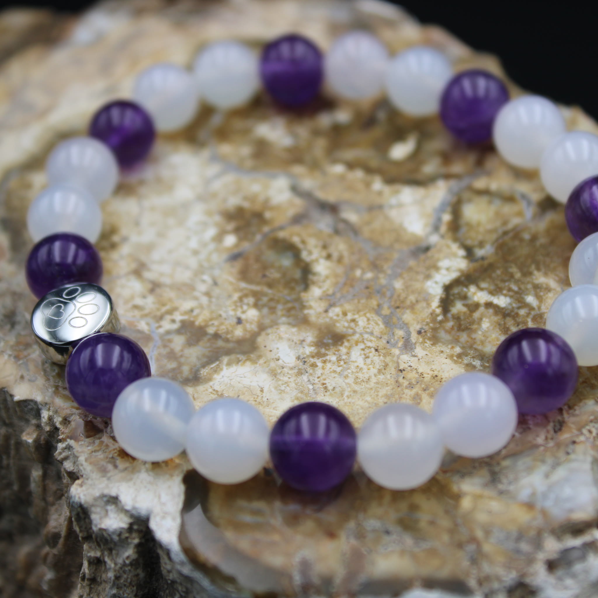 Armband Amethyst Weißer Achat 8 mm Perlen