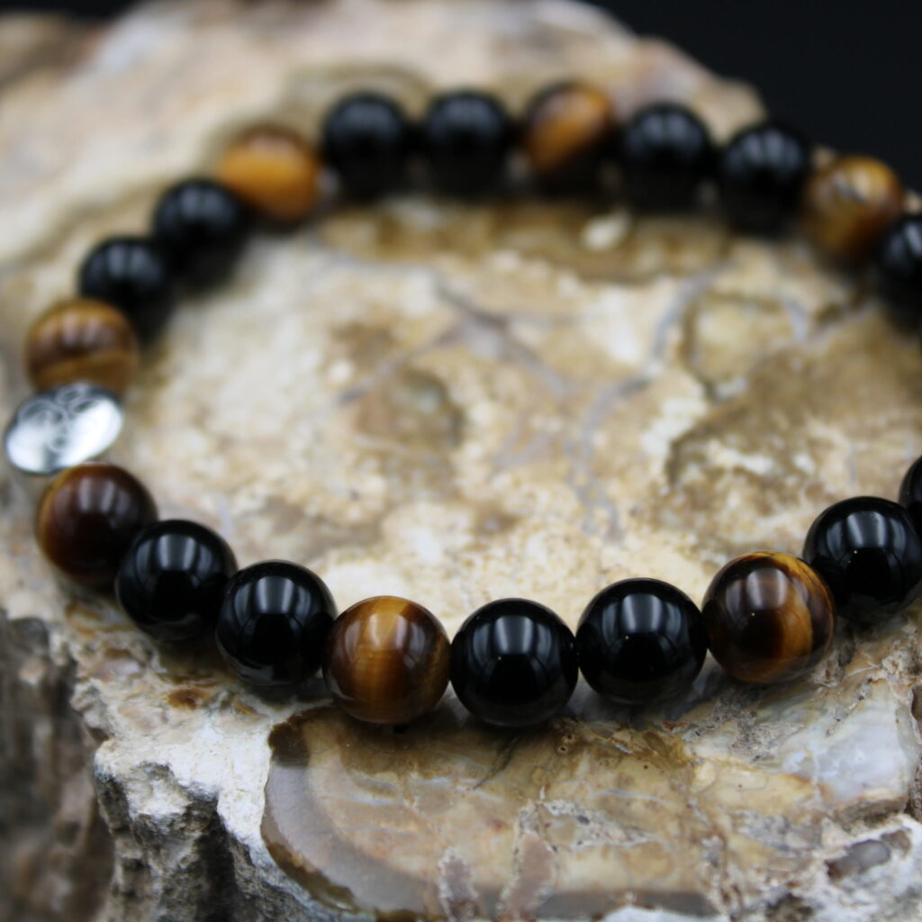 Armband Tigerauge Schwarzer Onyx 8 mm Perlen