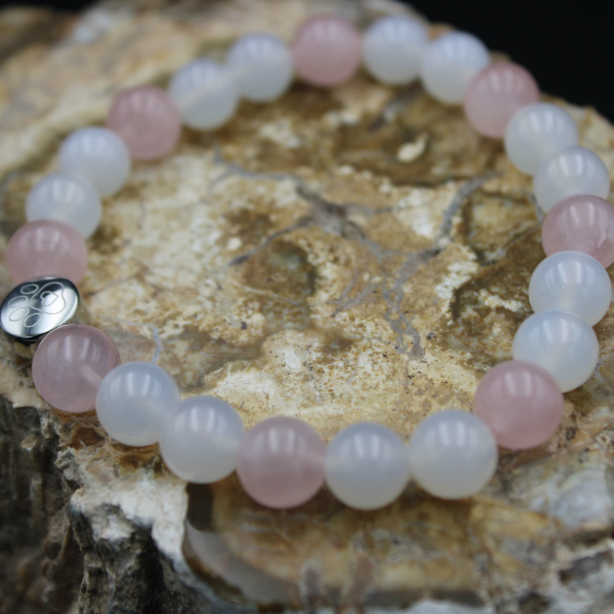 Armband Rosenquarz Weißer Achat 8 mm Perlen