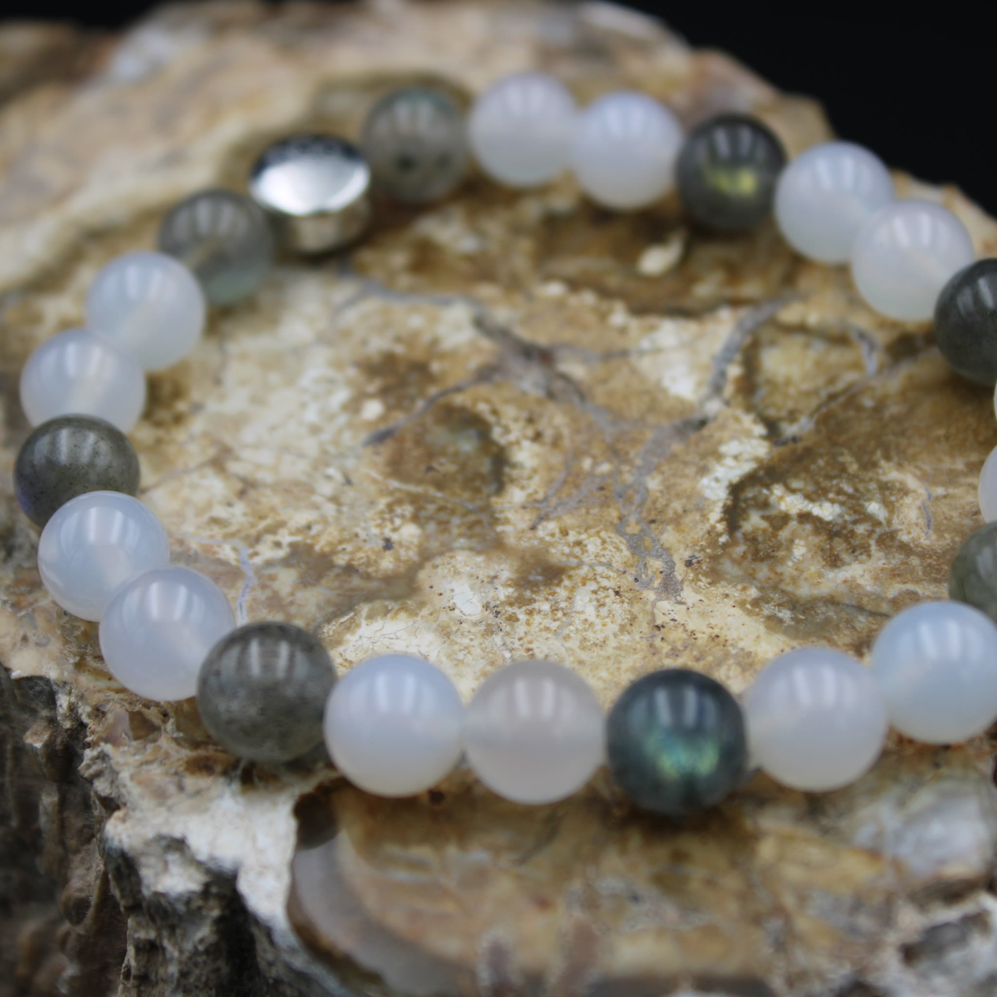 Armband Labradorit Weißer Achat 8 mm Perlen