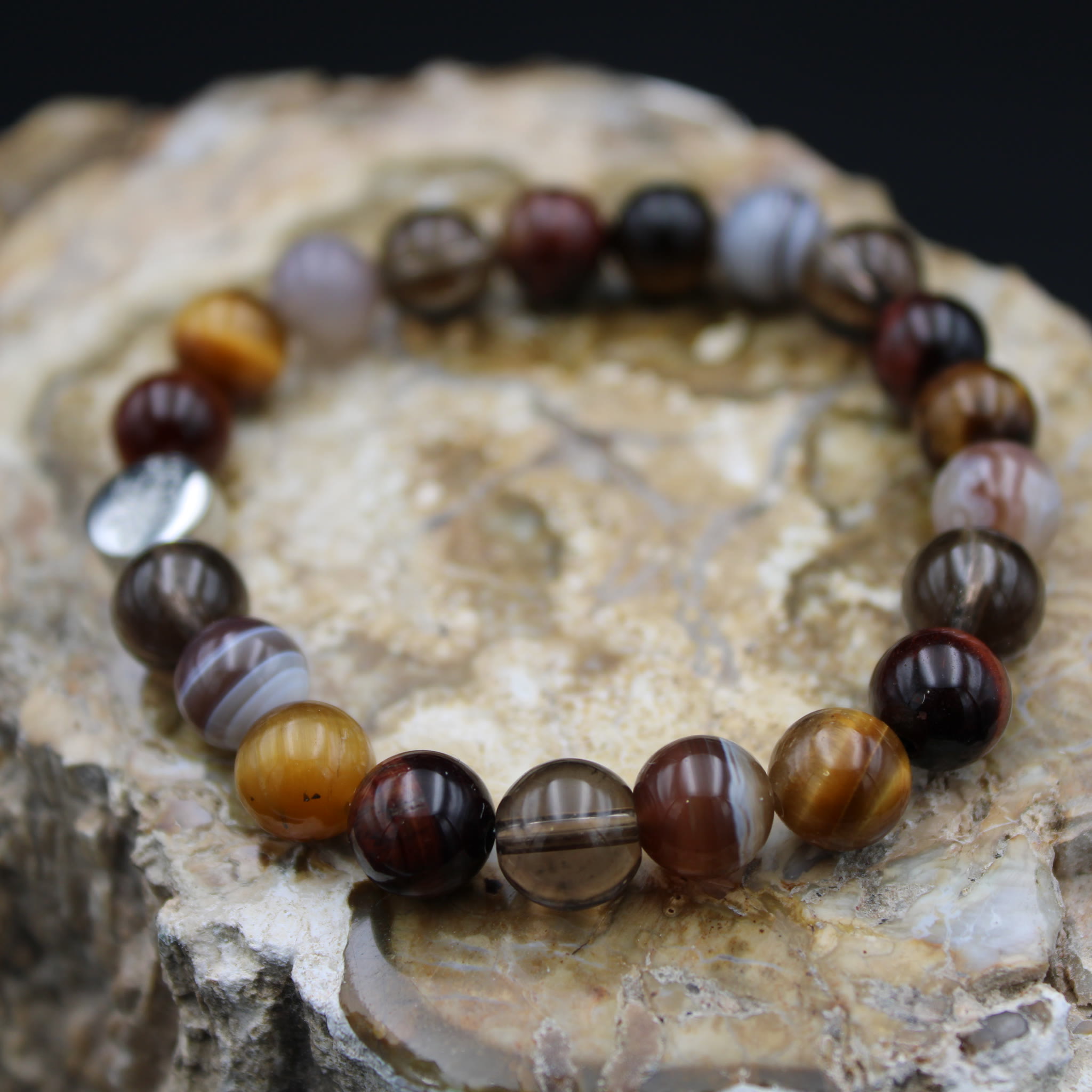 Armband Rotes Tigerauge Botswana Achat Rauchquarz Goldenes Tigerauge 8 mm Perlen
