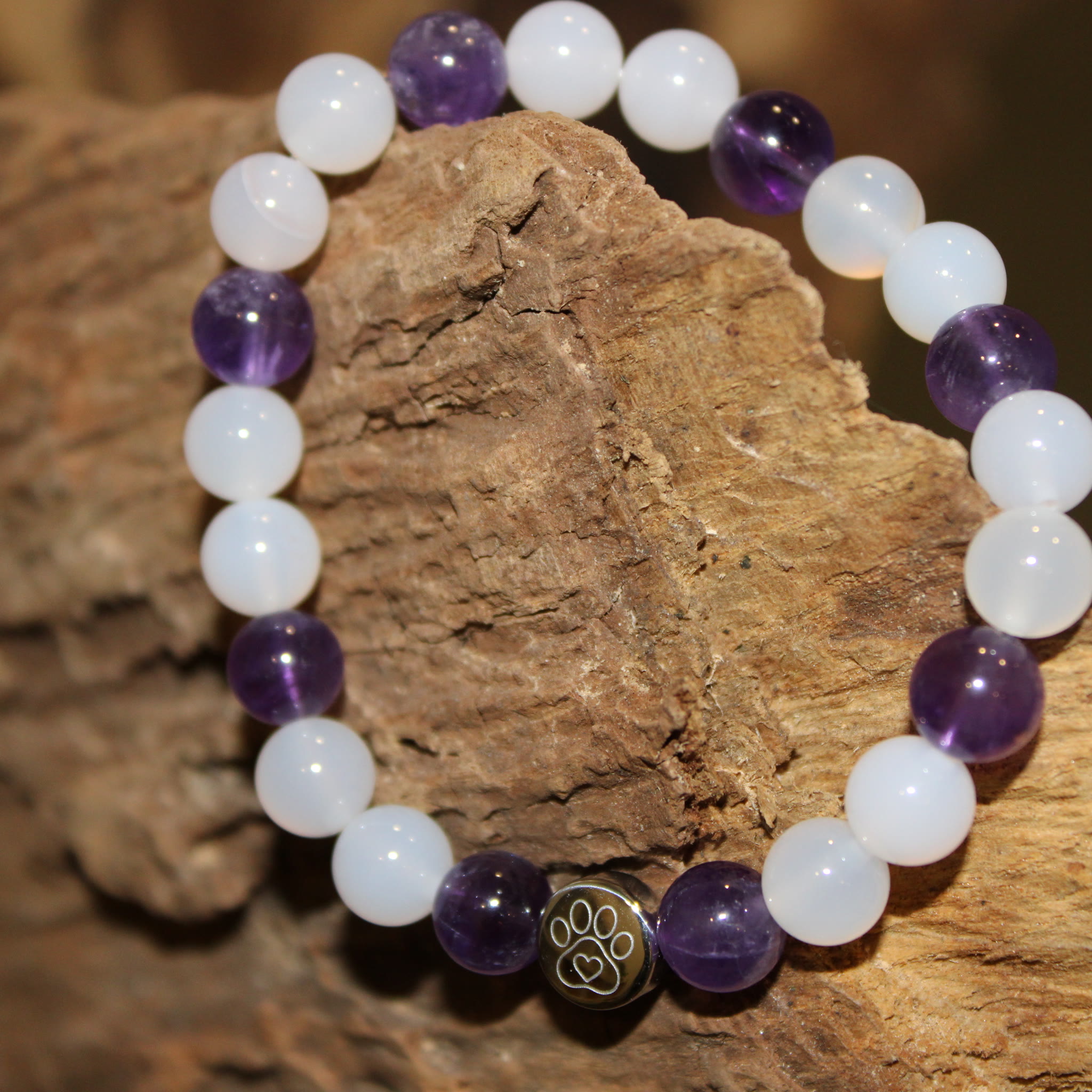 Armband Amethyst Weißer Achat 8 mm Perlen