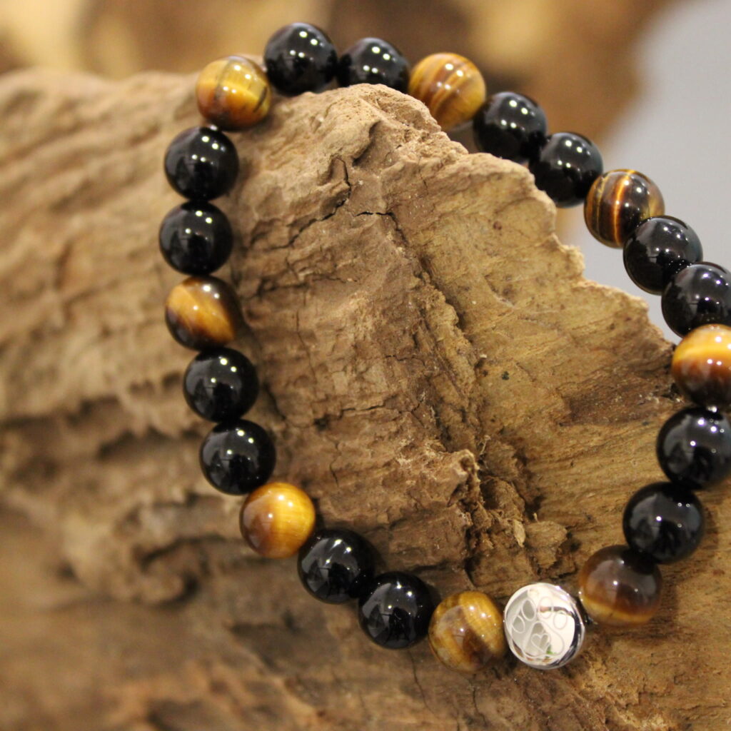 Armband Tigerauge Schwarzer Onyx 8 mm Perlen