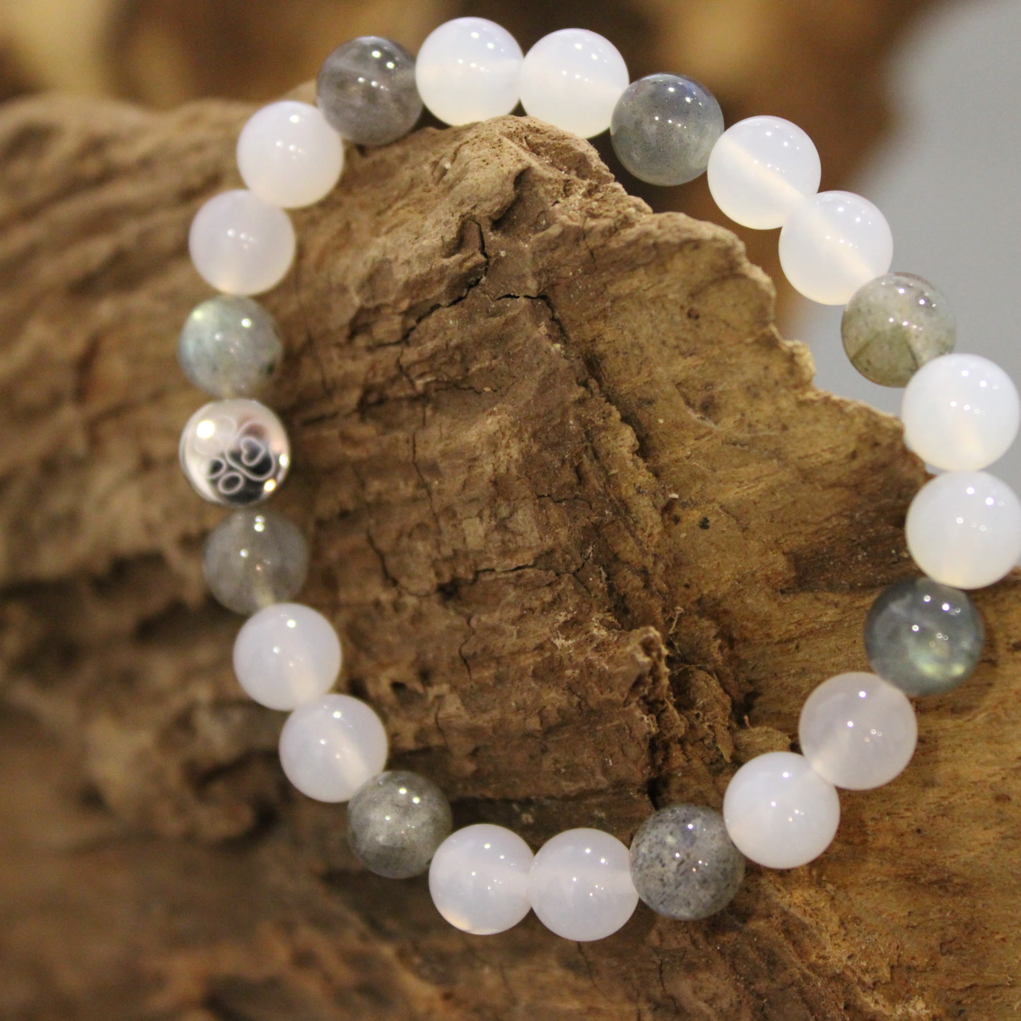 Armband Labradorit Weißer Achat 8 mm Perlen