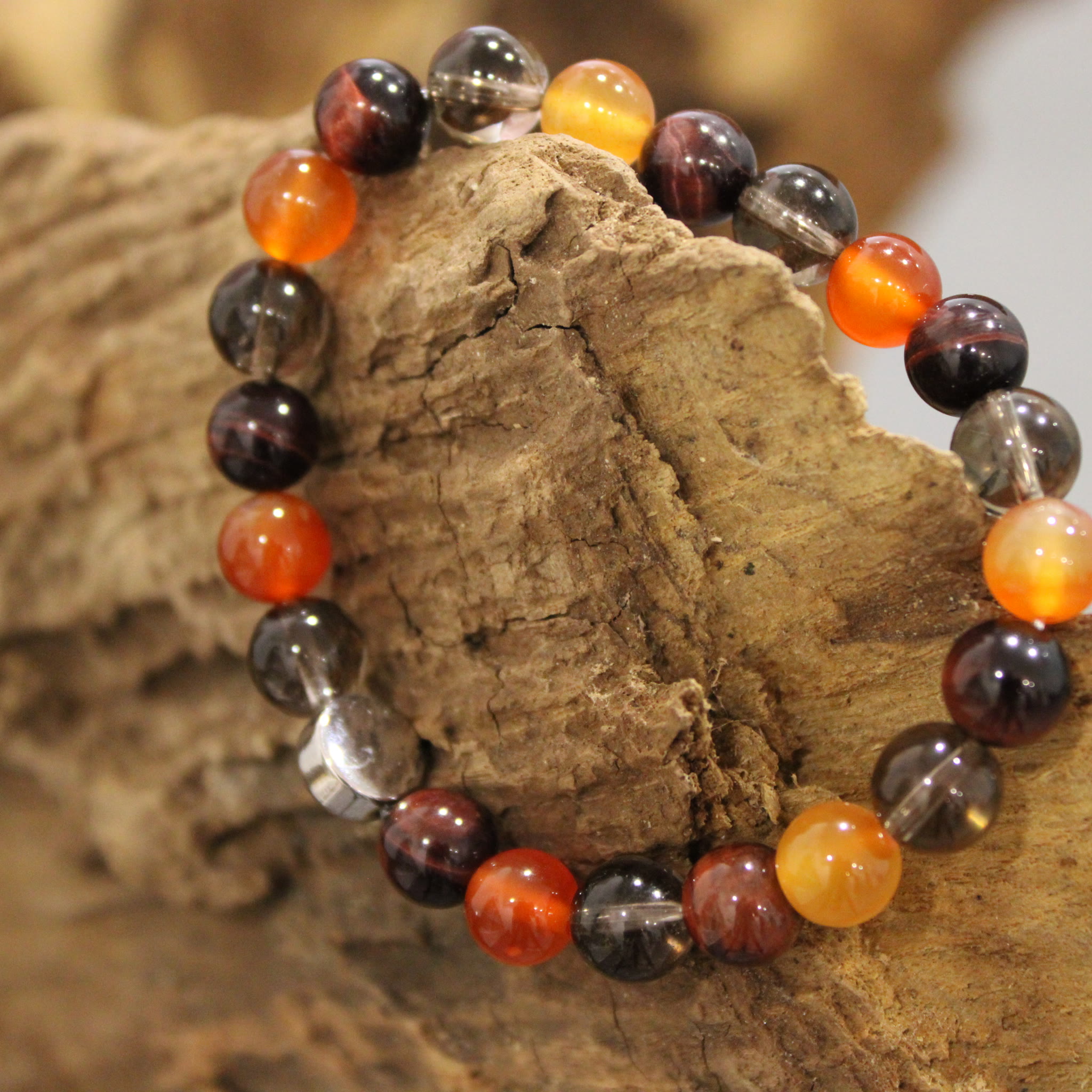 Armband Karneol Rotes Tigerauge Rauchquarz 8 mm Perlen