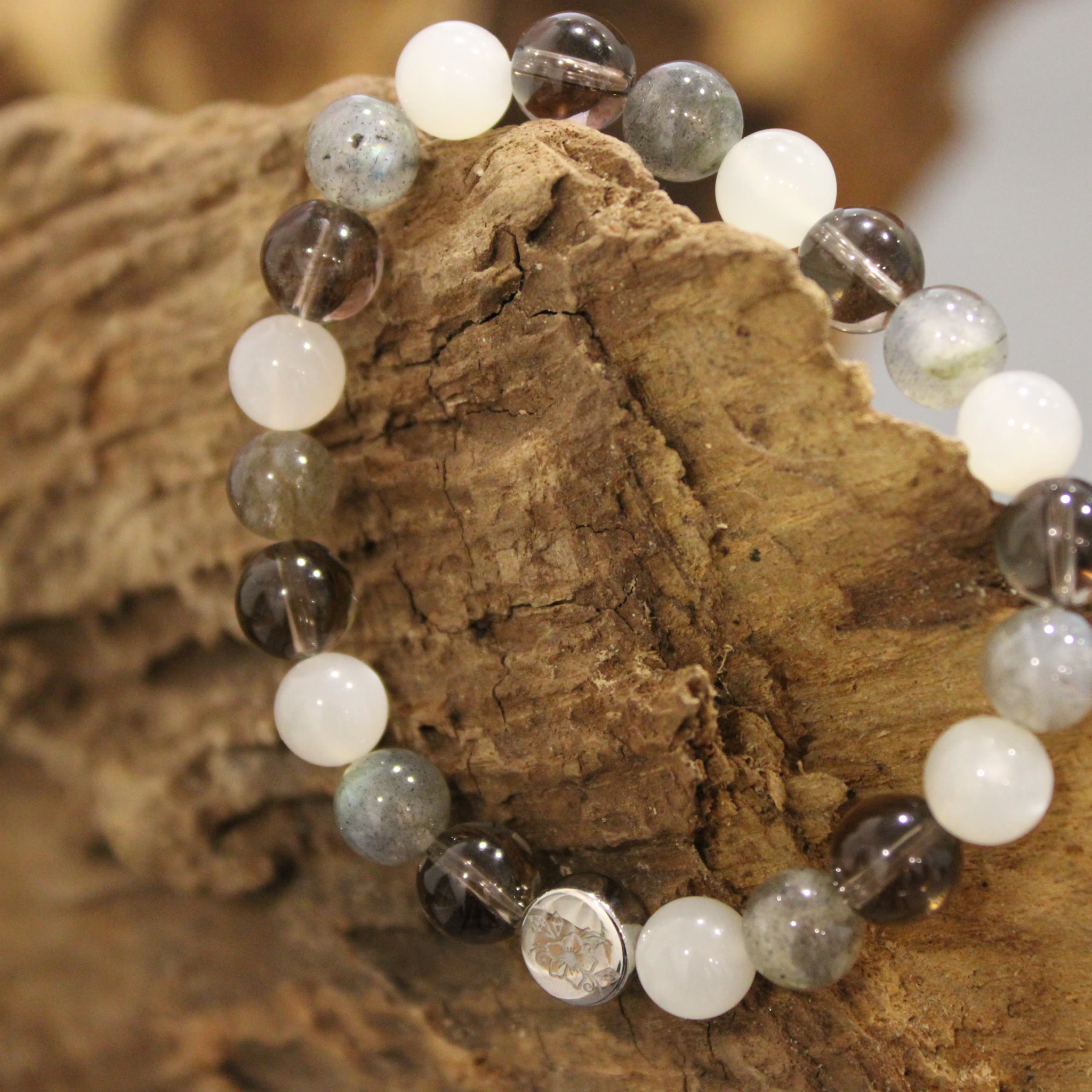 Armband Labradorit Heller Mondstein Rauchquarz 8 mm Perlen