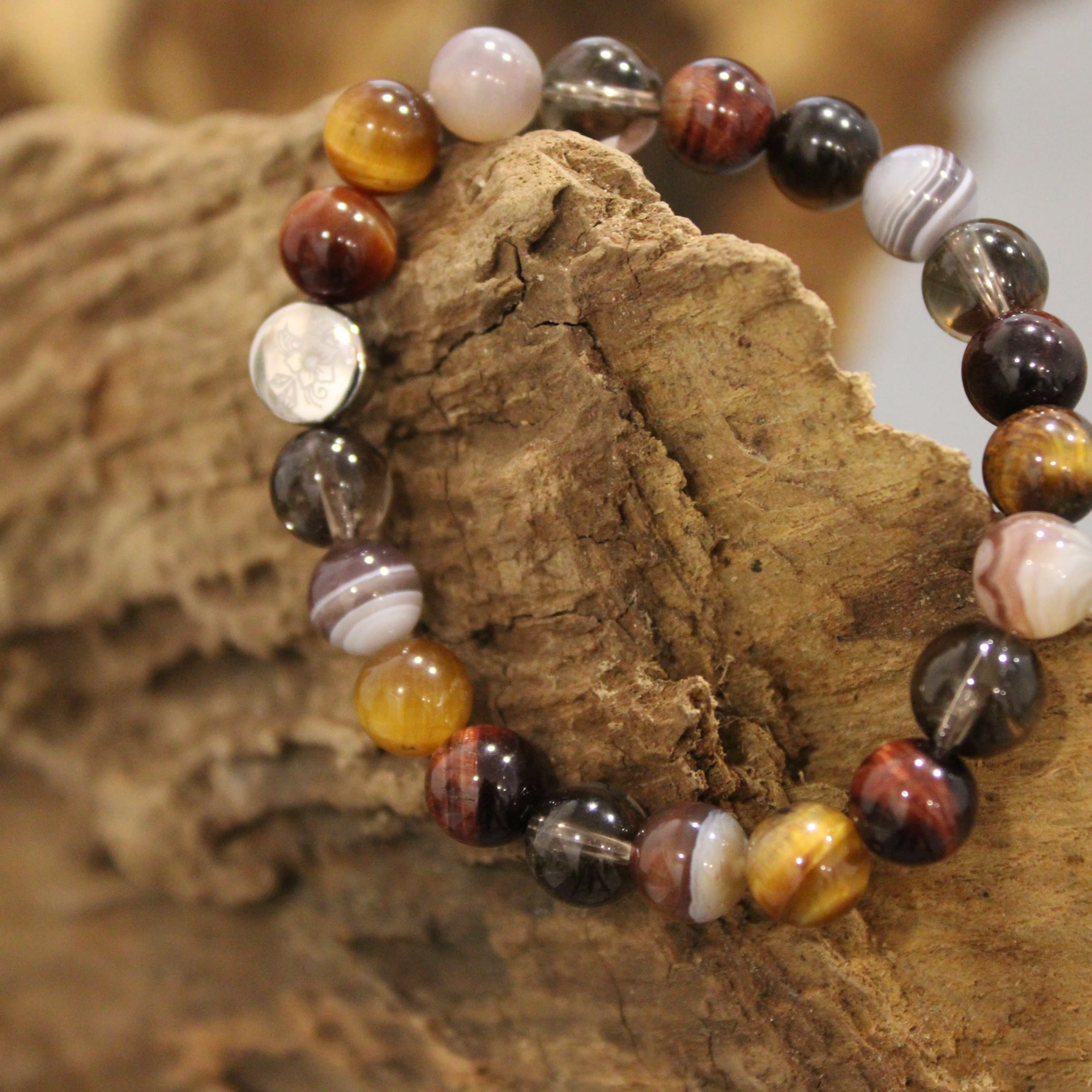 Armband Rotes Tigerauge Botswana Achat Rauchquarz Goldenes Tigerauge 8 mm Perlen