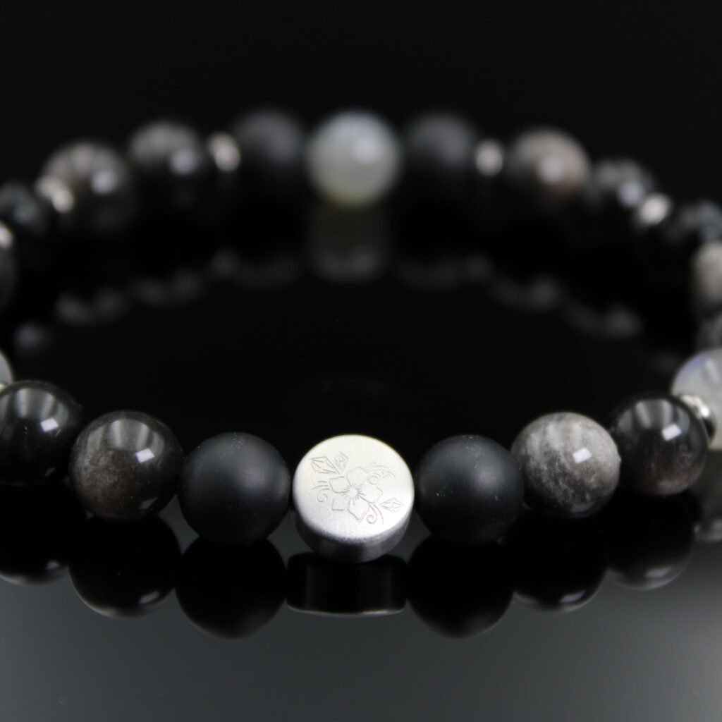 Armband Onyx Silberglanz-Obsidian Labradorit 8 mm Perlen